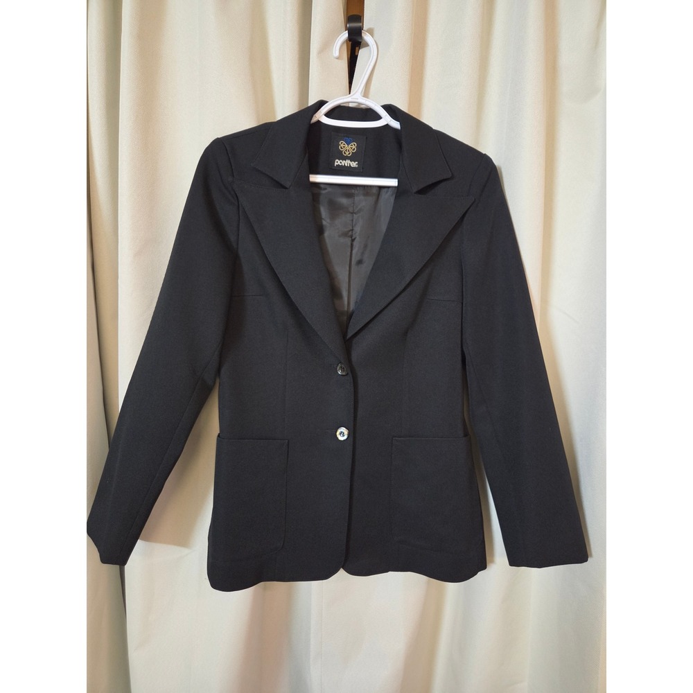 Vintage Panther Black Blazer Tailored Two Button Jacket Wide Lapel Professional